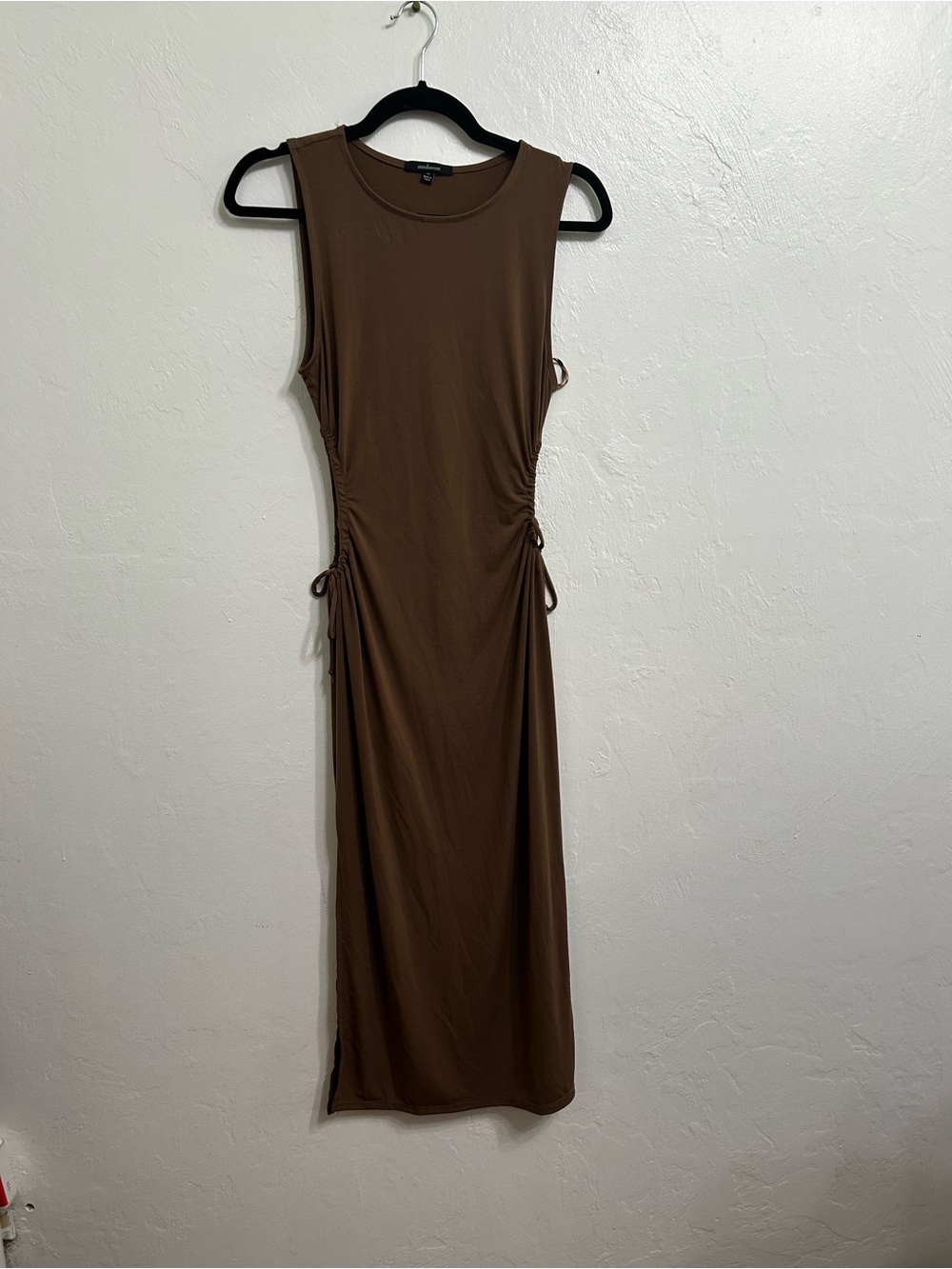 Ambiance Brown Sleeveless Side-Ruched Midi Dress